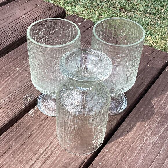 Indiana Glass Tree Bark Pedestal Goblets Set of 3 Clear 6"‎ MCM Vintage - Picture 2 of 3